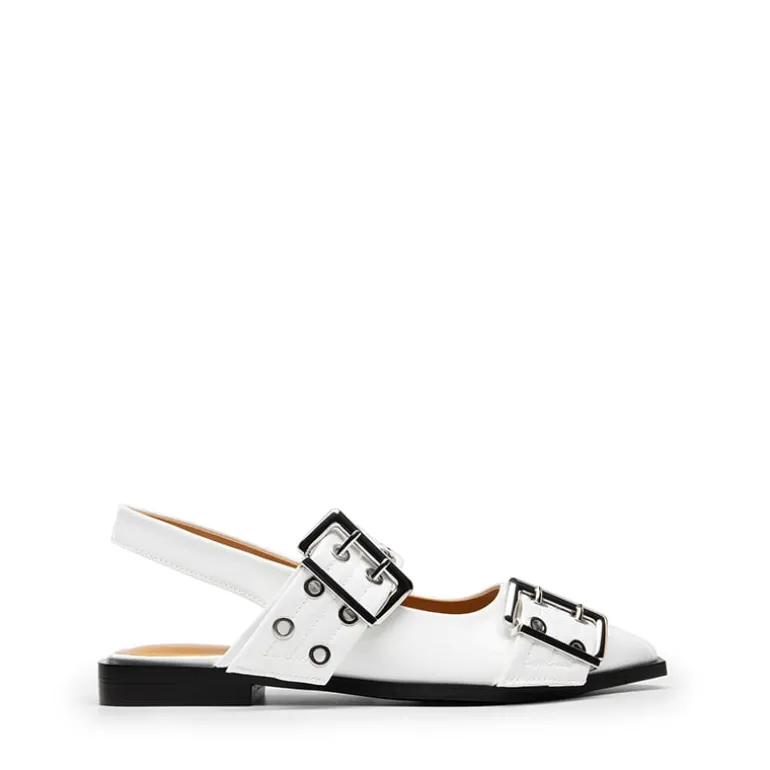 Pointed-toe Buckle Slingback Flats