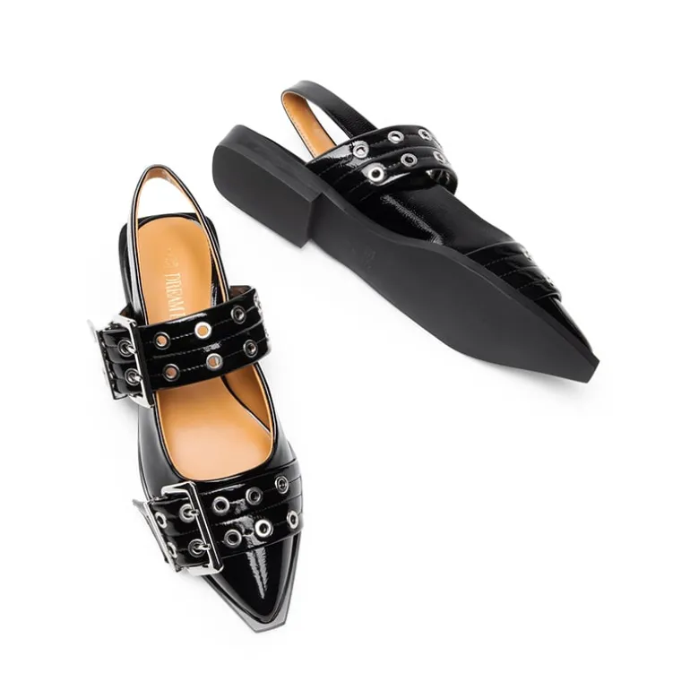 Pointed-toe Buckle Slingback Flats