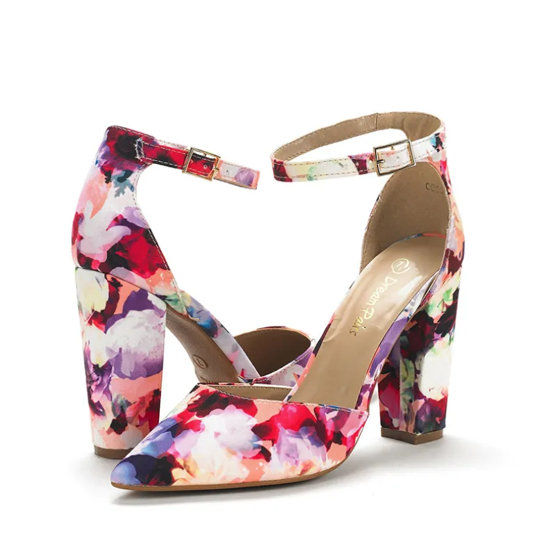 Pointed Toe Chunky Heel Pumps