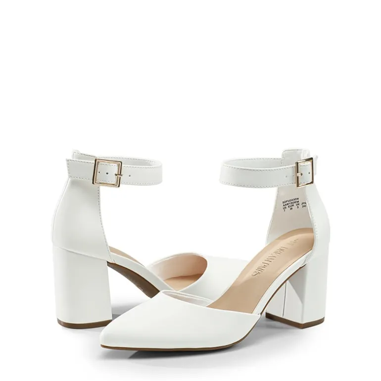 Pointed Toe Chunky Mid Heel Pumps