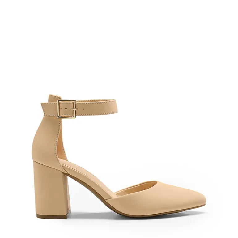 Pointed Toe Chunky Mid Heel Pumps