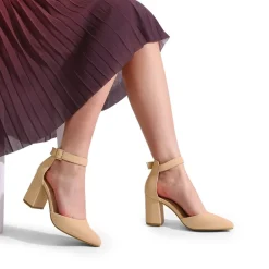 Pointed Toe Chunky Mid Heel Pumps
