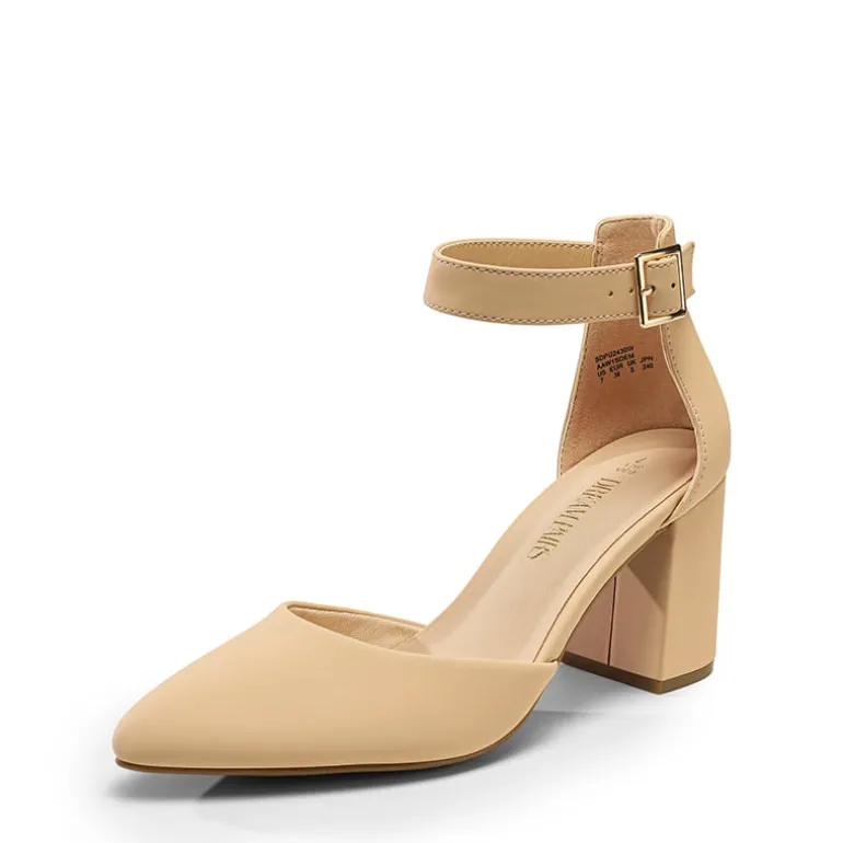 Pointed Toe Chunky Mid Heel Pumps