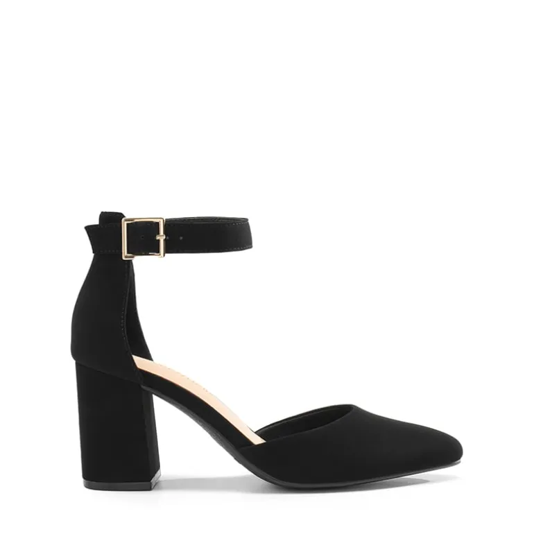 Pointed Toe Chunky Mid Heel Pumps