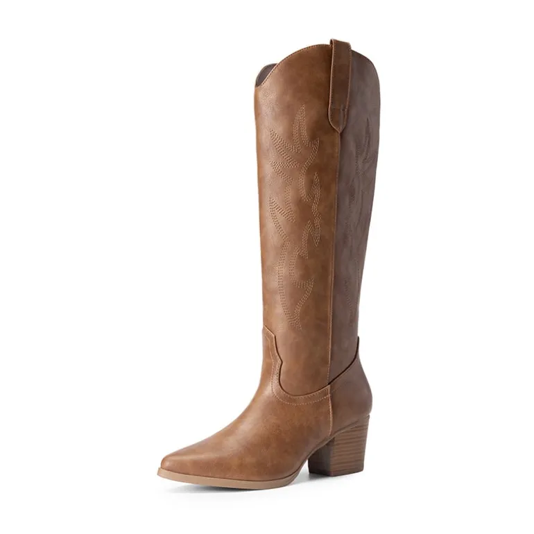 Pointed-Toe Cowgirl Knee-high Boots