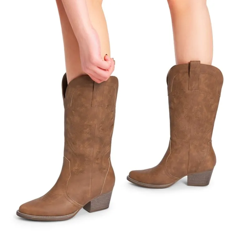 Pointed-Toe Mid-calf Cowgirl Boots