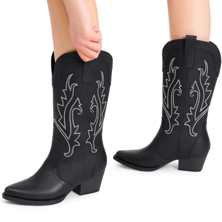 Pointed-Toe Mid-calf Cowgirl Boots
