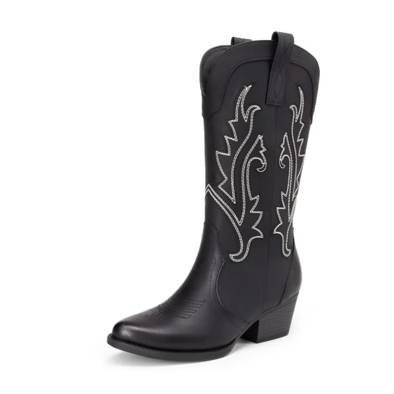 Pointed-Toe Mid-calf Cowgirl Boots