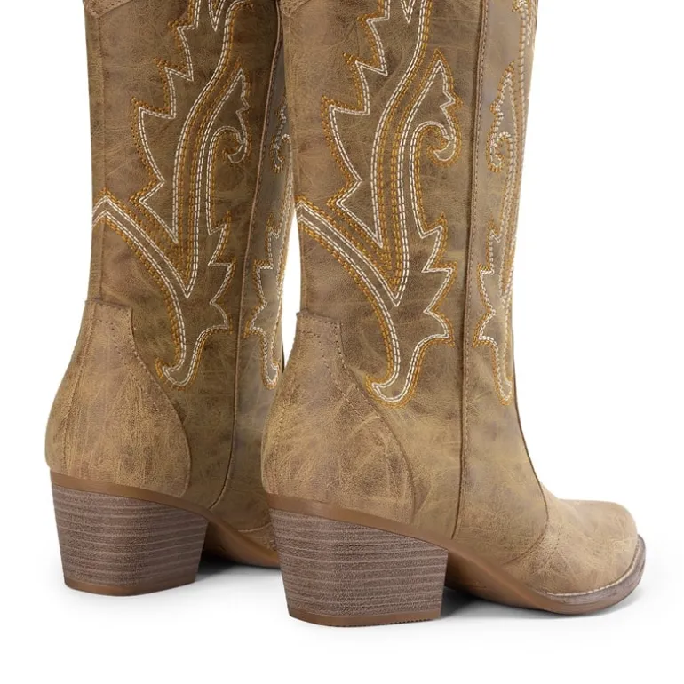 Pointed-Toe Mid-calf Cowgirl Boots