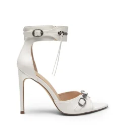Pointed Toe Moto-Inspired Stiletto Heel Sandals