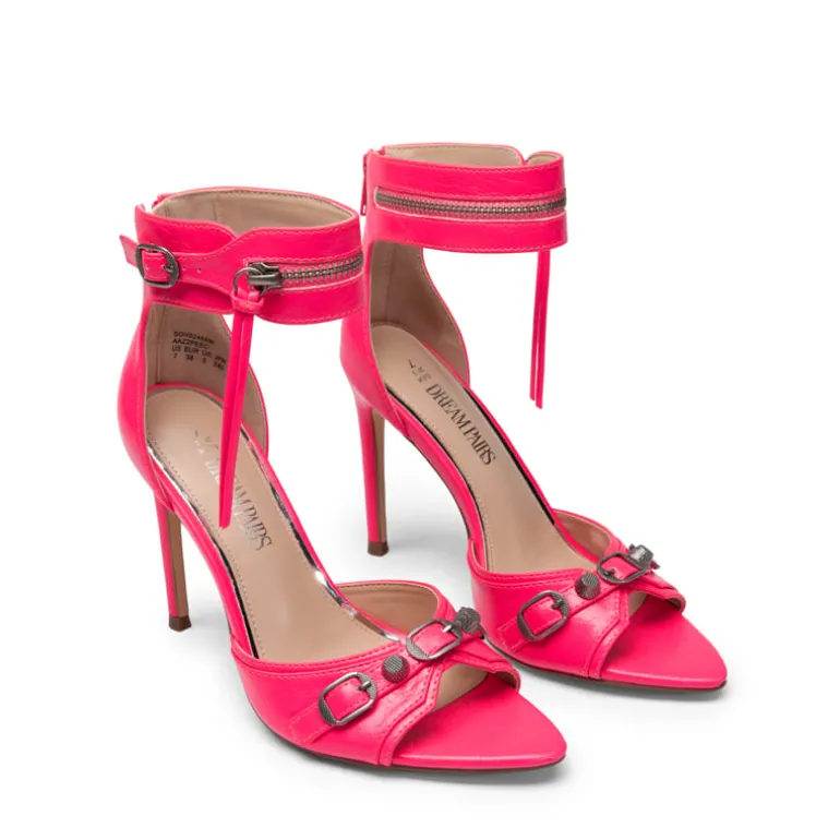 Pointed Toe Moto-Inspired Stiletto Heel Sandals