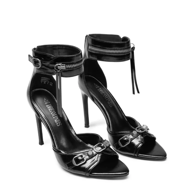 Pointed Toe Moto-Inspired Stiletto Heel Sandals
