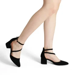 Pointed Toe Strap Chunky Heel Pumps