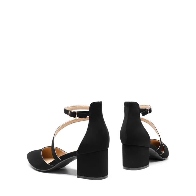 Pointed Toe Strap Chunky Heel Pumps