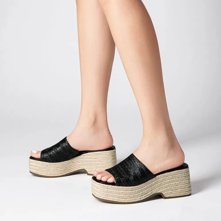 Raffia Platform Wedge Slide Sandals