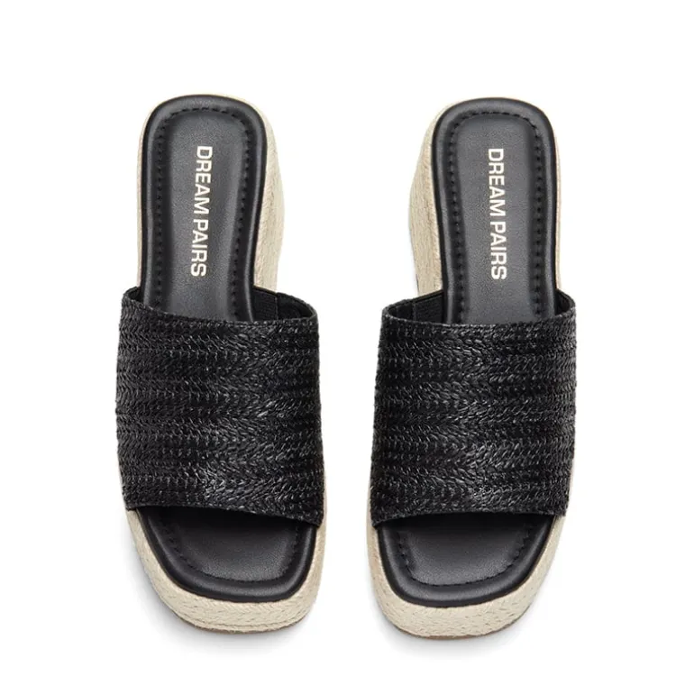 Raffia Platform Wedge Slide Sandals