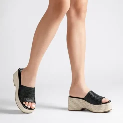 Raffia Platform Wedge Slide Sandals