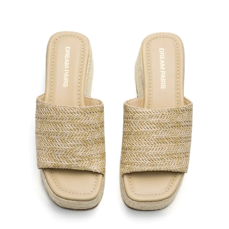 Raffia Platform Wedge Slide Sandals