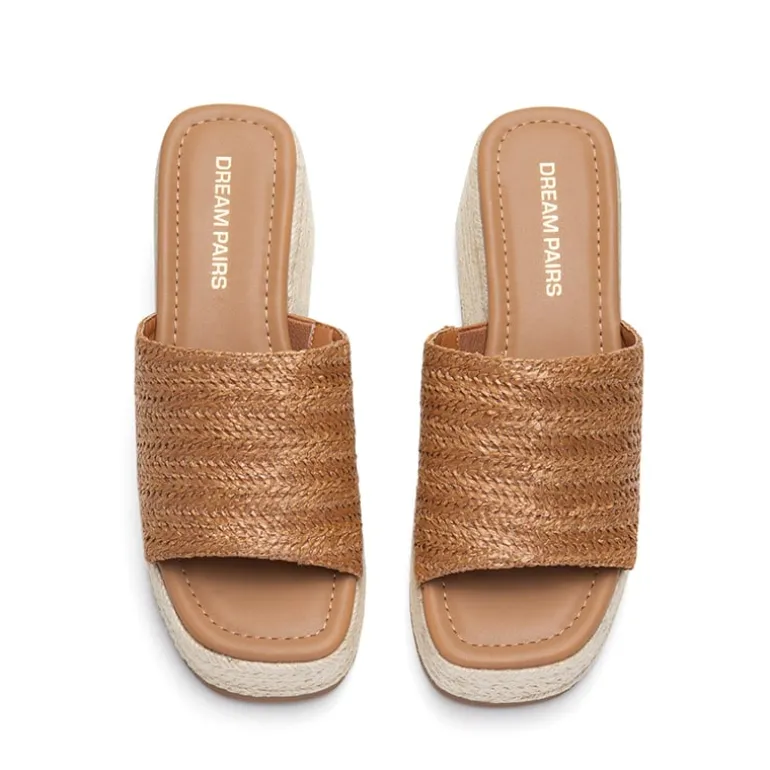 Raffia Platform Wedge Slide Sandals