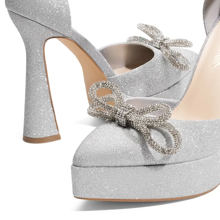 Rhinestone Bow Platform Pumps