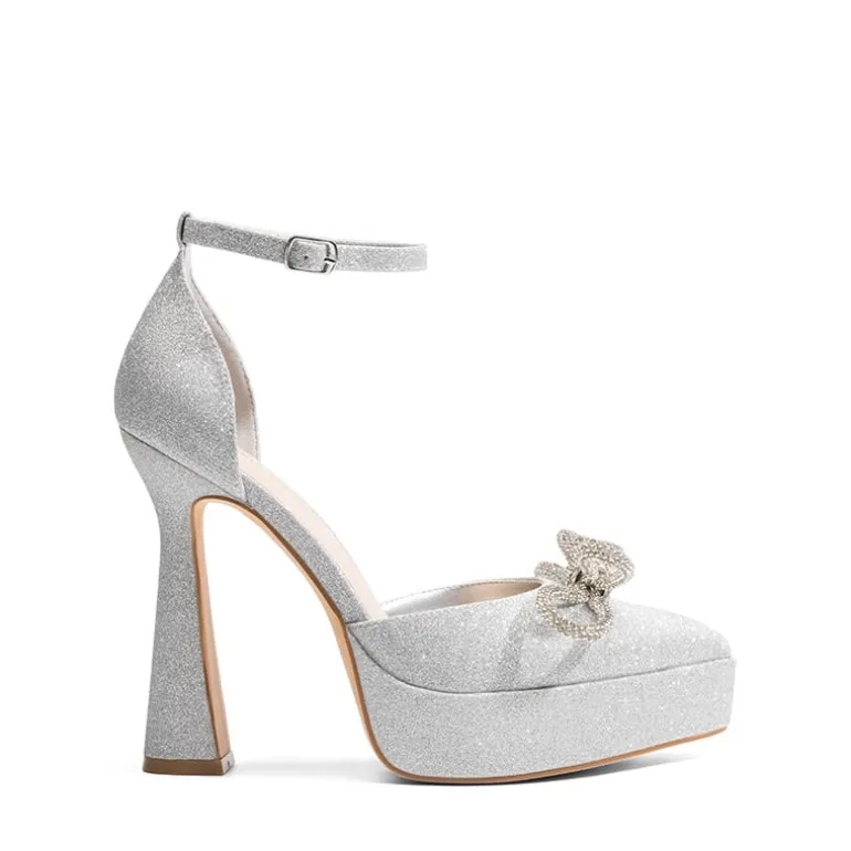 Rhinestone Bow Platform Pumps