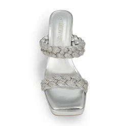 Rhinestone Braided Strap Heel Sandals