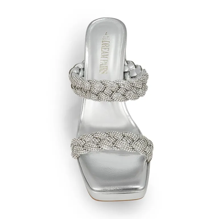 Rhinestone Braided Strap Heel Sandals