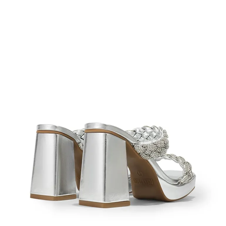 Rhinestone Braided Strap Heel Sandals