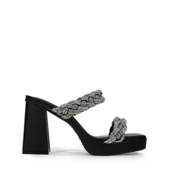 Rhinestone Braided Strap Heel Sandals