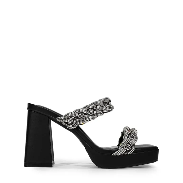Rhinestone Braided Strap Heel Sandals