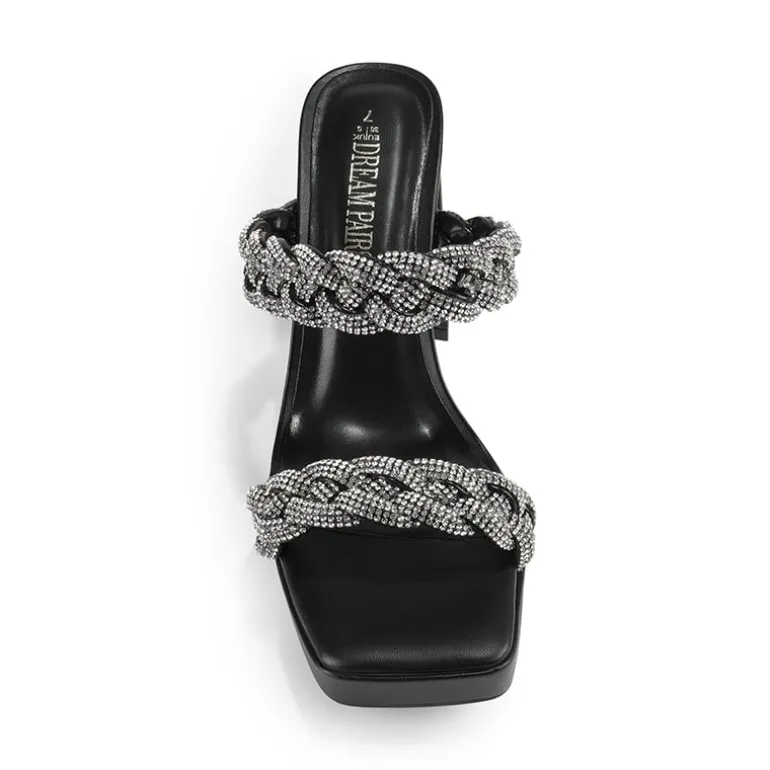 Rhinestone Braided Strap Heel Sandals