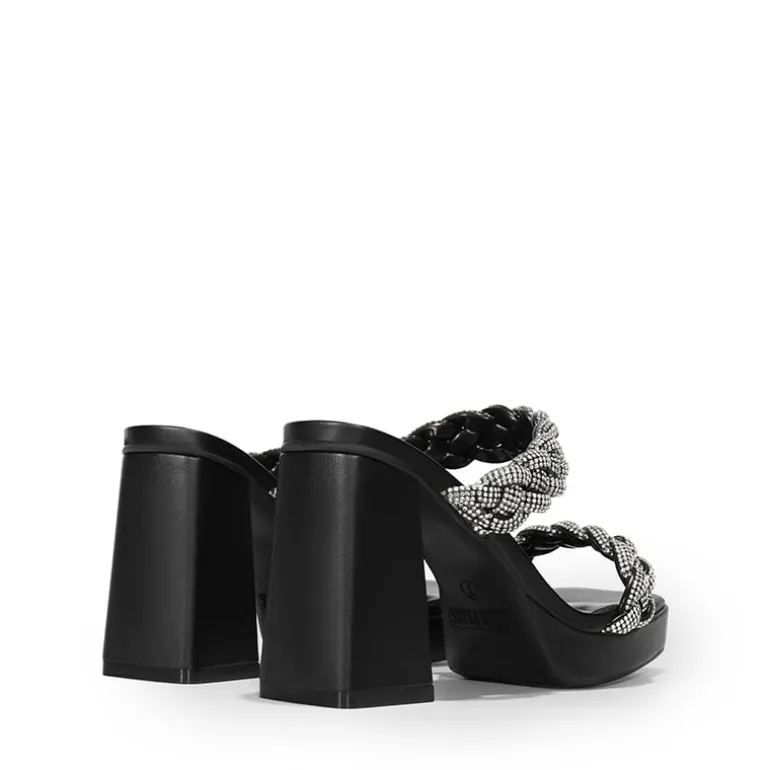 Rhinestone Braided Strap Heel Sandals