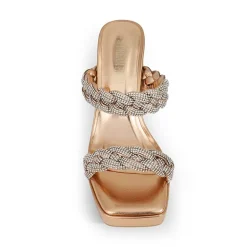 Rhinestone Braided Strap Heel Sandals