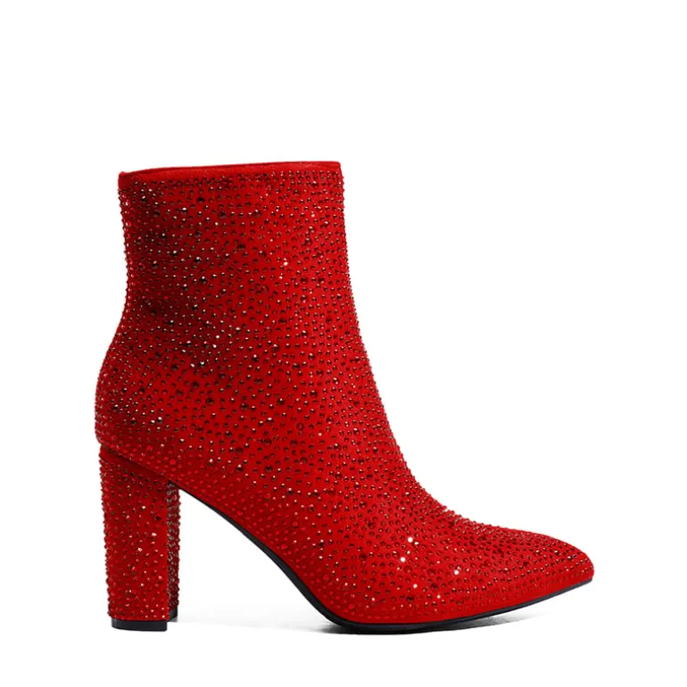 Rhinestone Chunky Heel Ankle Boots