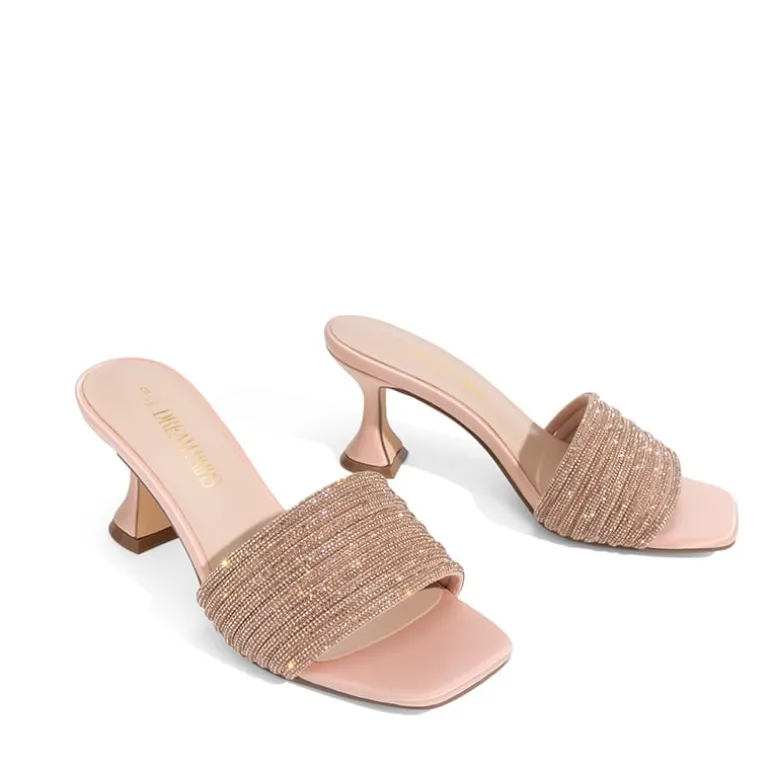 Rhinestone Flared Heel Sandals
