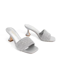 Rhinestone Flared Heel Sandals