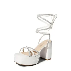Rhinestone Lace Up Platform Heel Sandals