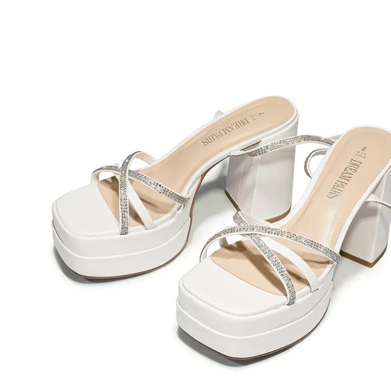 Rhinestone Lace Up Platform Heel Sandals