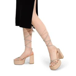 Rhinestone Lace Up Platform Heel Sandals