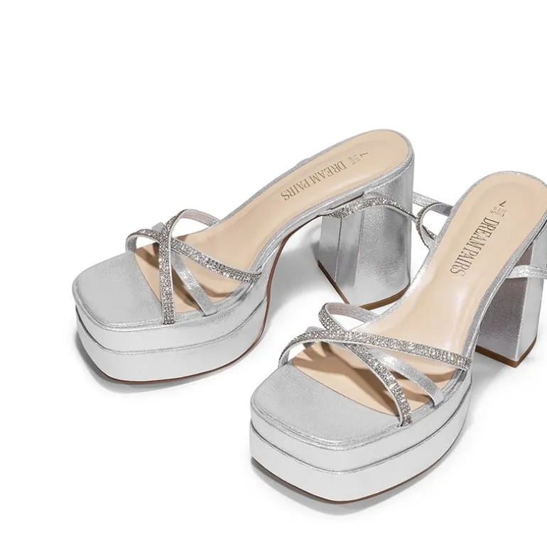 Rhinestone Lace Up Platform Heel Sandals