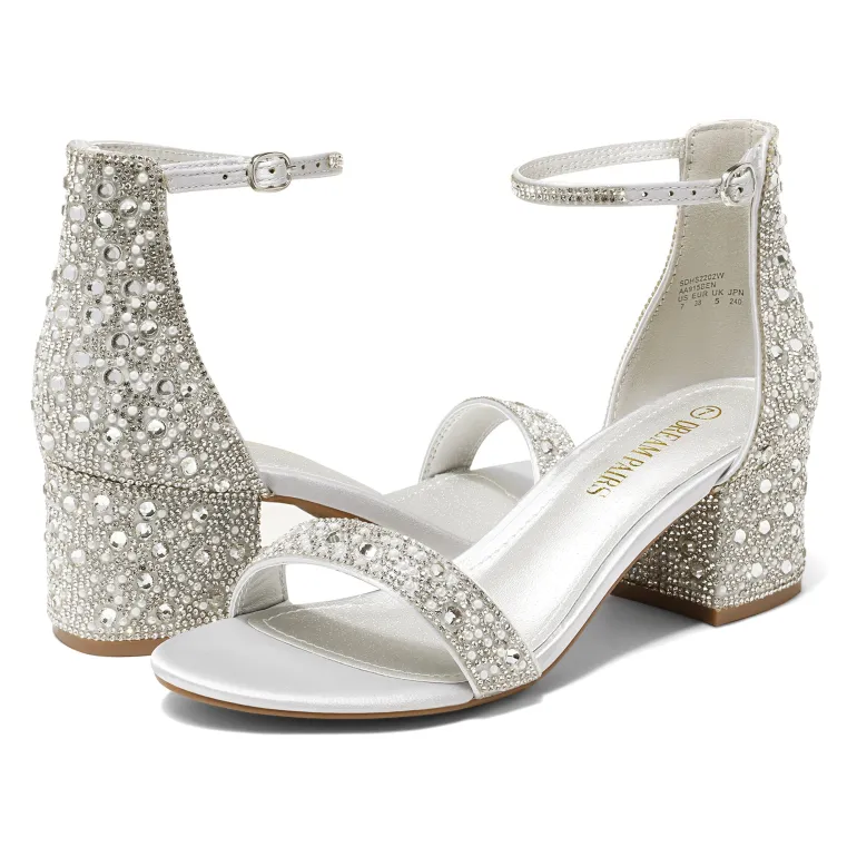 Rhinestone Low Chunky Heel Sandals
