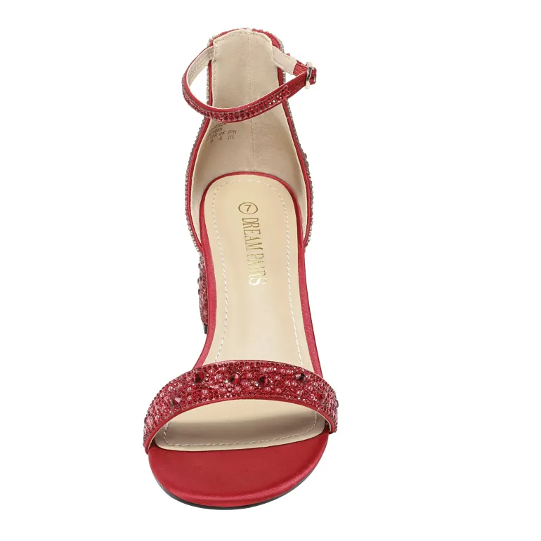 Rhinestone Low Chunky Heel Sandals