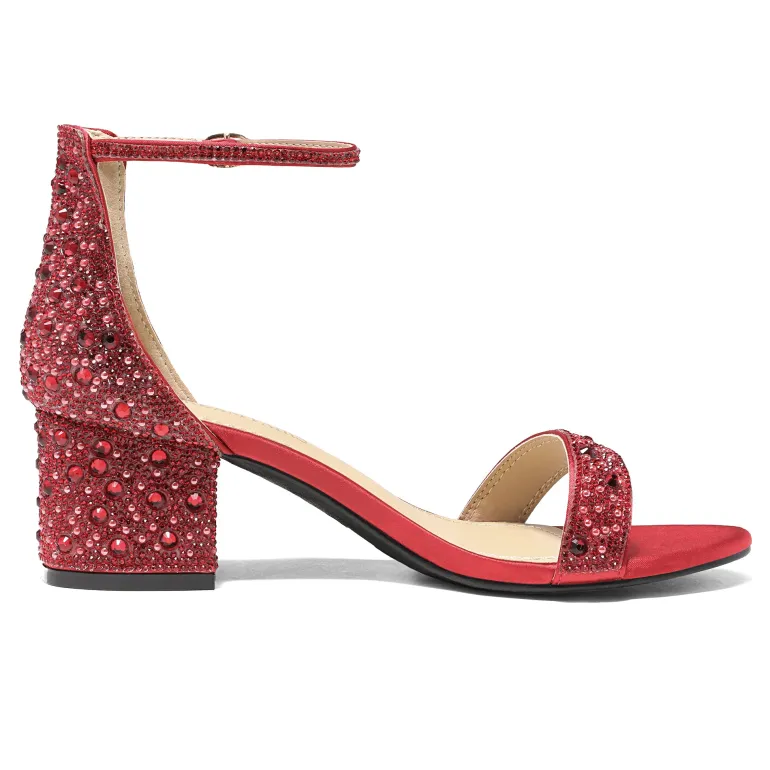 Rhinestone Low Chunky Heel Sandals