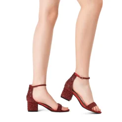 Rhinestone Low Chunky Heel Sandals