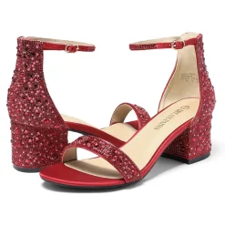Rhinestone Low Chunky Heel Sandals