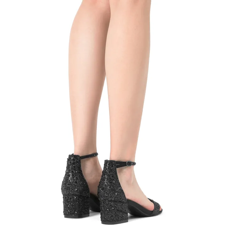 Rhinestone Low Chunky Heel Sandals