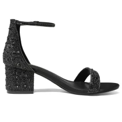 Rhinestone Low Chunky Heel Sandals