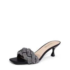 Rhinestone Open Toe Kitten Heel Mule Sandals