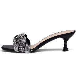 Rhinestone Open Toe Kitten Heel Mule Sandals
