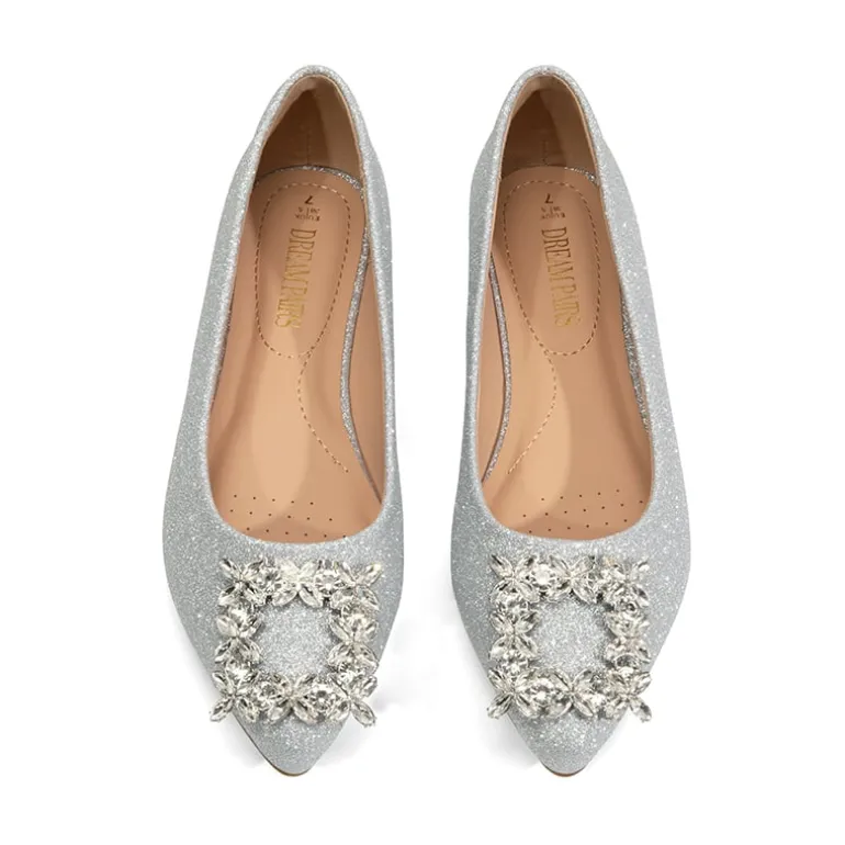 Rhinestone Square Buckle Flats
